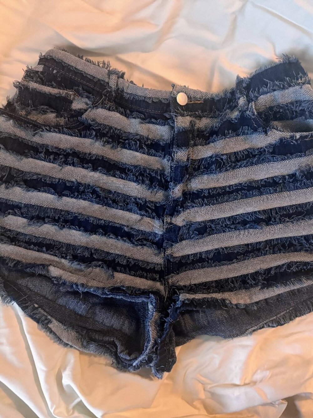 SHEIN ICON Curve Stripe Frayed Denim Shorts (0X)